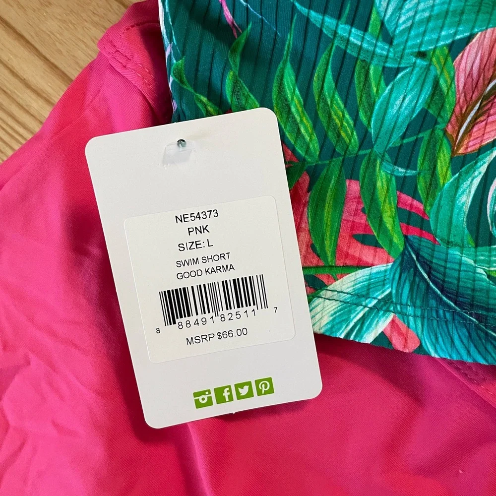 Tropical Print Bikini Top and Pink Swim Shorts - Picture 5 of 6